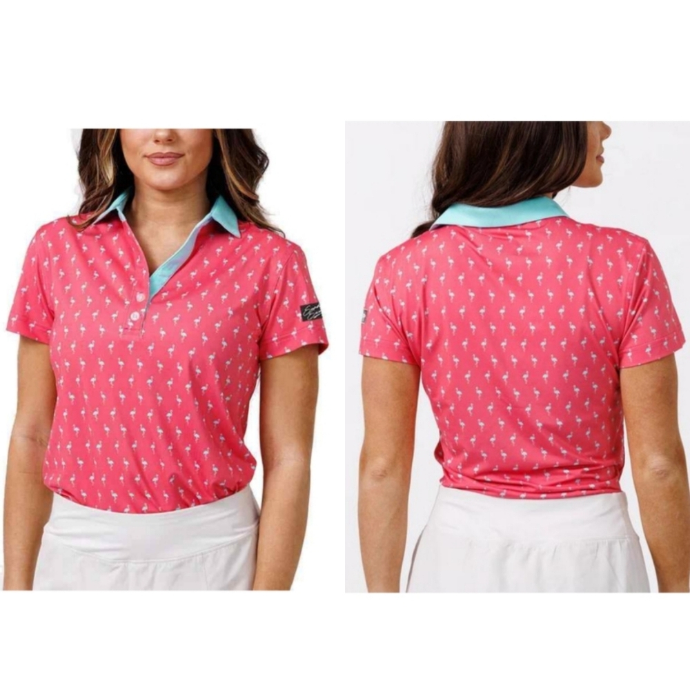 Waggle | Many Mingos Flamingo Print Golf Polo
